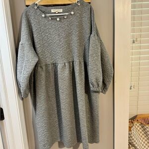 Simply Southern Gray Quilted Dress with Pearl Details